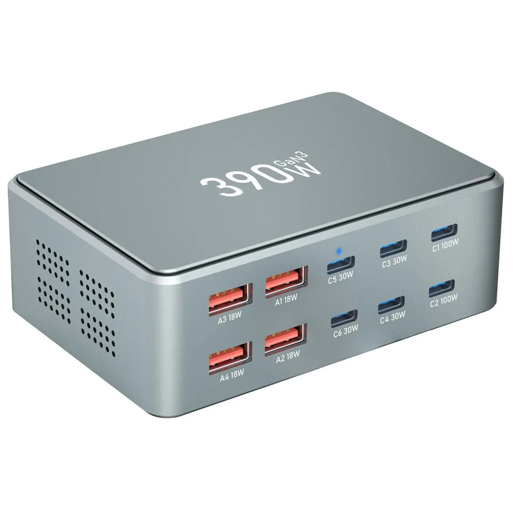 390W GaN Charger Type-C + USB-A 10 Ports Desktop Charging Station for Phone Tablet Laptop - US Plug - 2