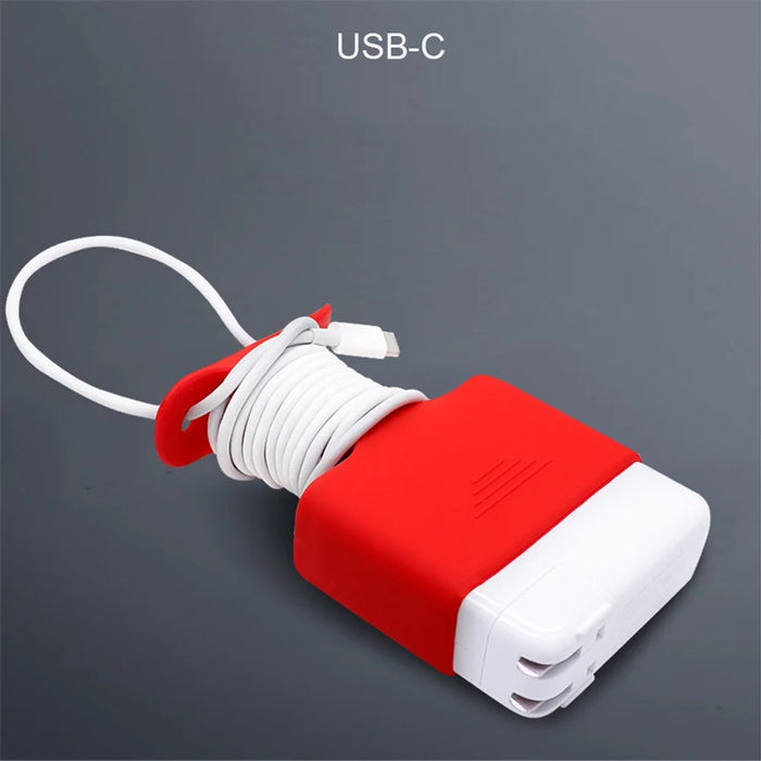 Soft Silicone Cover Charging Cable Organizer Protective Case for Apple MacBook USB-C Power Adapter 61W/96W - Black - 5