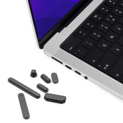 ENKAY HAT PRINCE Soft Silicone Dust Plug Cap Cover Set for MacBook Air 15 inch (2023) A2941 / 13 inch (2022) A268 / Pro 14-inch (2021) A2442  / 16 inch (2021) A2485 - Black - 1