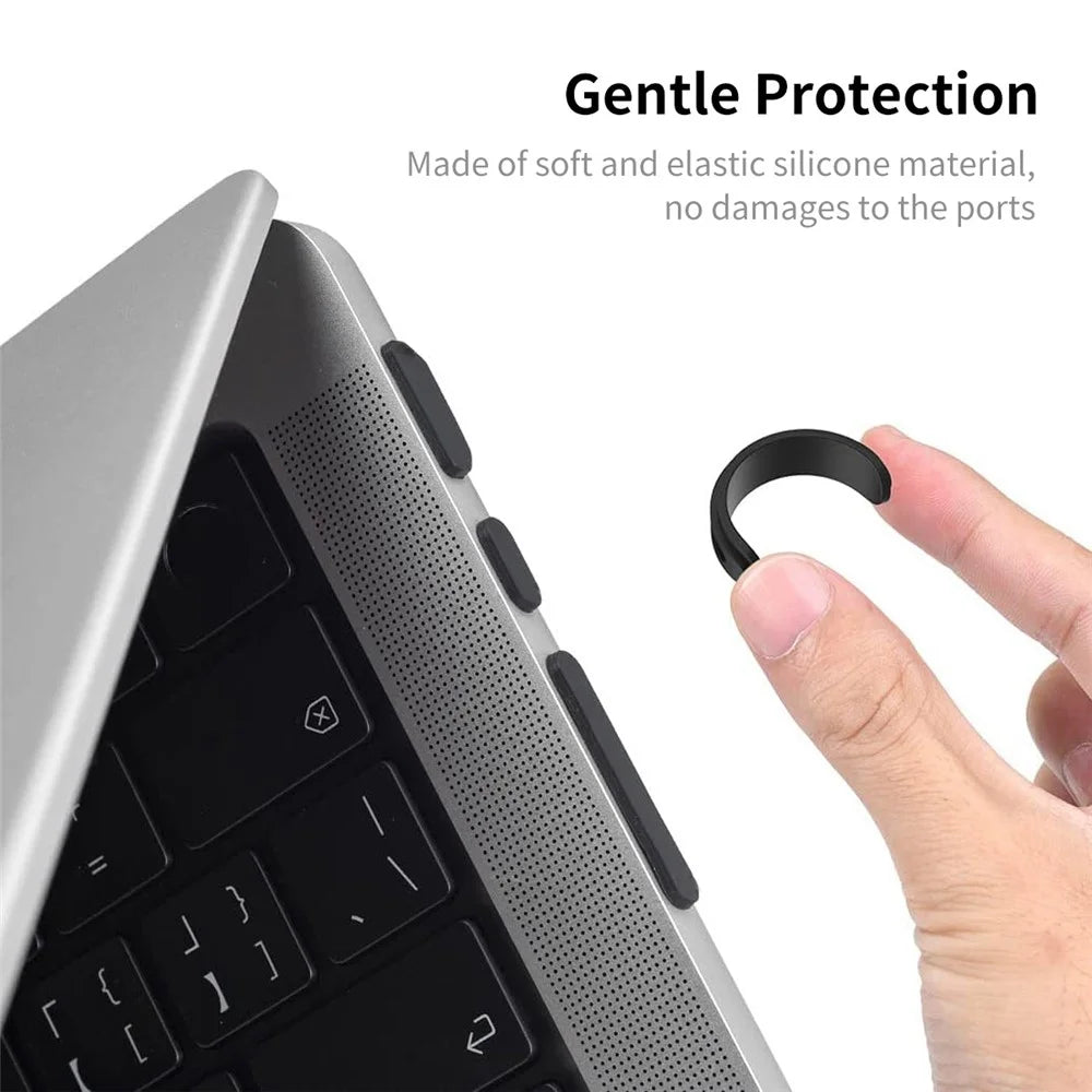 ENKAY HAT PRINCE Soft Silicone Dust Plug Cap Cover Set for MacBook Air 15 inch (2023) A2941 / 13 inch (2022) A268 / Pro 14-inch (2021) A2442  / 16 inch (2021) A2485 - Black - 3