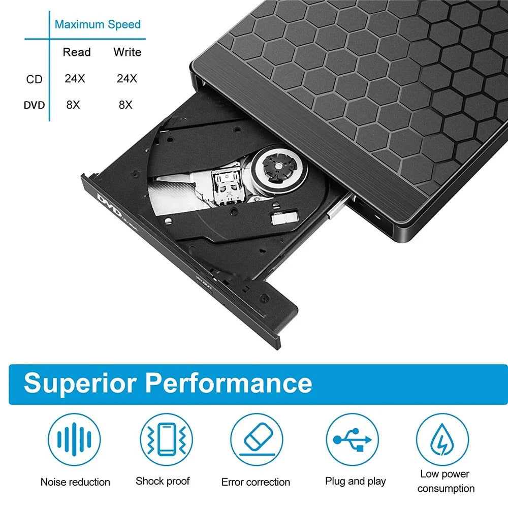 042 Football Pattern USB3.0 / Type-C Computer Laptop External Optical Drive Burner High Speed DVD Burner - 5