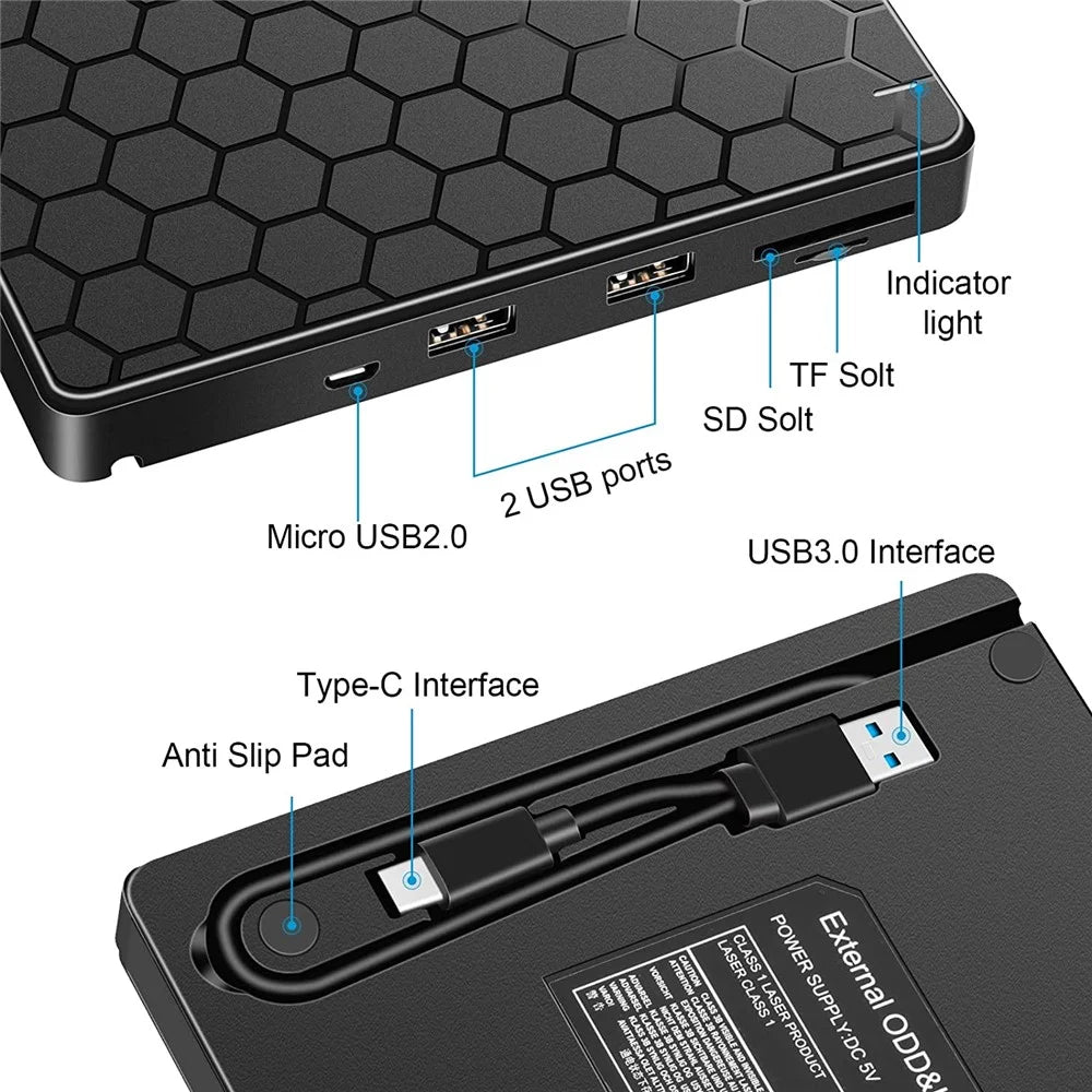 042 Football Pattern USB3.0 / Type-C Computer Laptop External Optical Drive Burner High Speed DVD Burner - 7