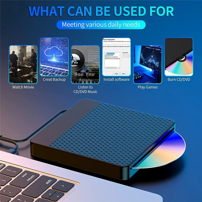 X001 External Optical Drive CD / DVD Burner Reader USB 3.0+Typle C Disc Player - 4