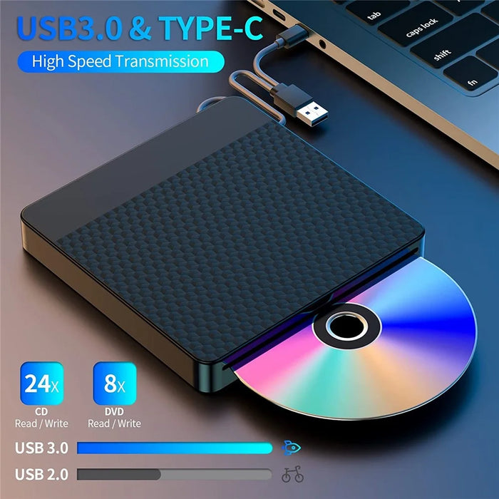 X001 External Optical Drive CD / DVD Burner Reader USB 3.0+Typle C Disc Player - 5