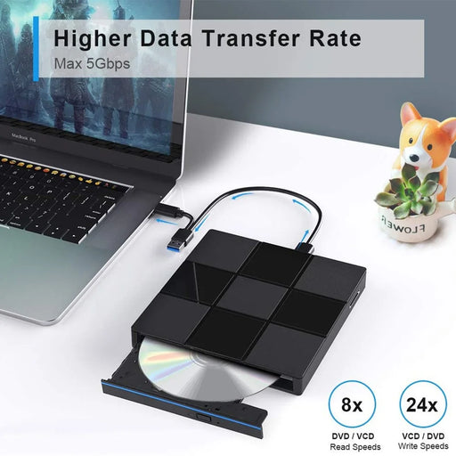 009 External DVD Drive USB 3.0+Typle C Adapter with USB Port for Laptop Computer - 2