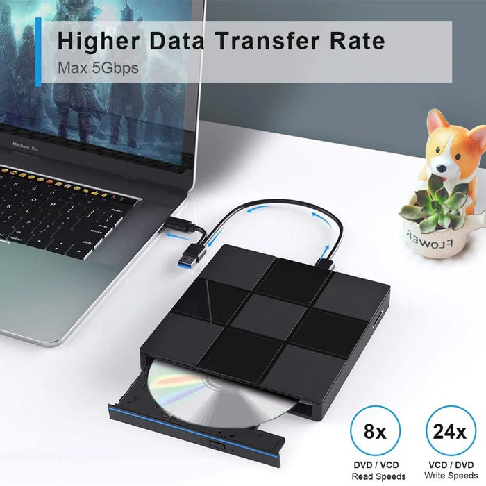 009 External DVD Drive USB 3.0+Typle C Adapter with USB Port for Laptop Computer - 2
