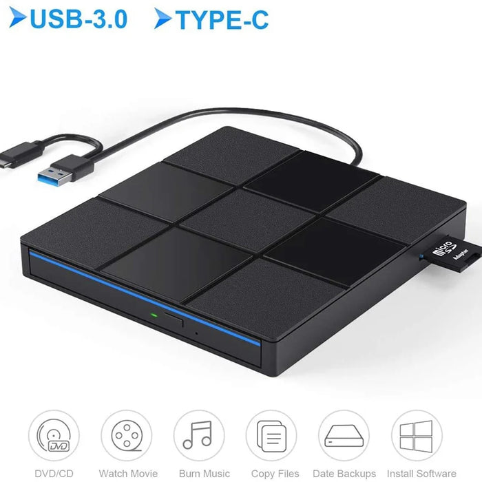 009 External DVD Drive USB 3.0+Typle C Adapter with USB Port for Laptop Computer - 6