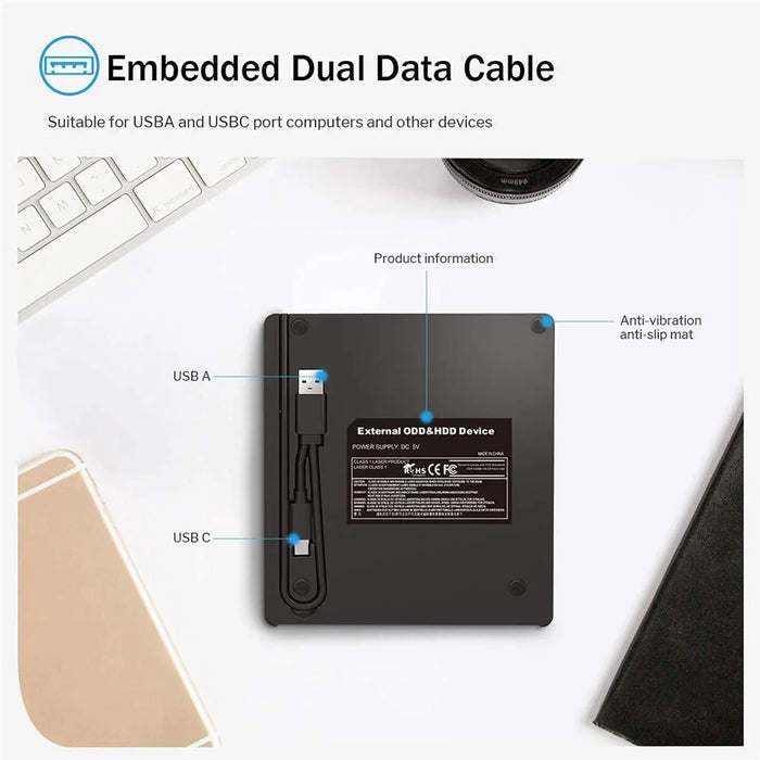 External CD / DVD+ / -RW Drive Writer Reading Burner with TF / SD Card Slot for Windows / Mac OS - 6