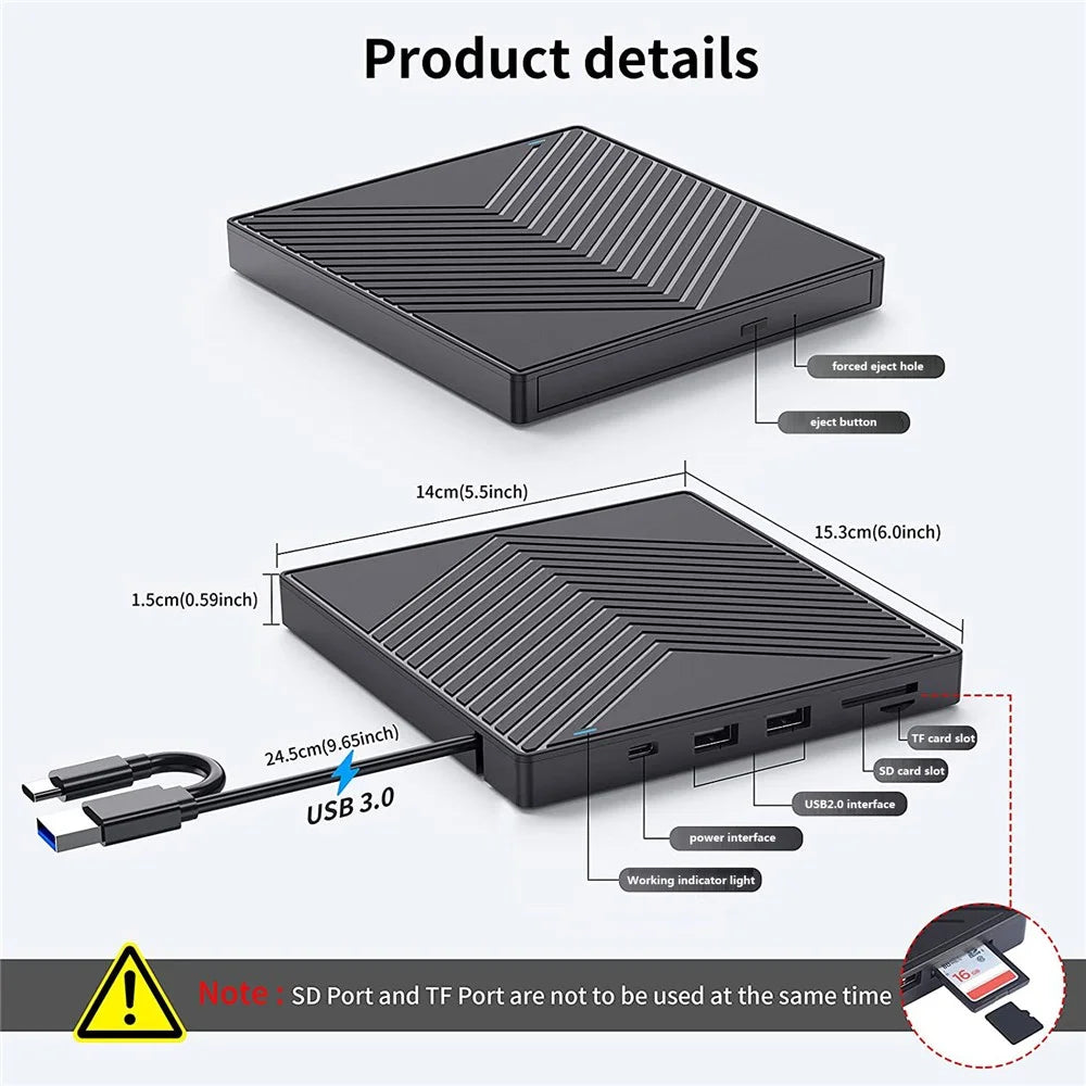 External CD / DVD+ / -RW Drive Writer Reading Burner with TF / SD Card Slot for Windows / Mac OS - 7
