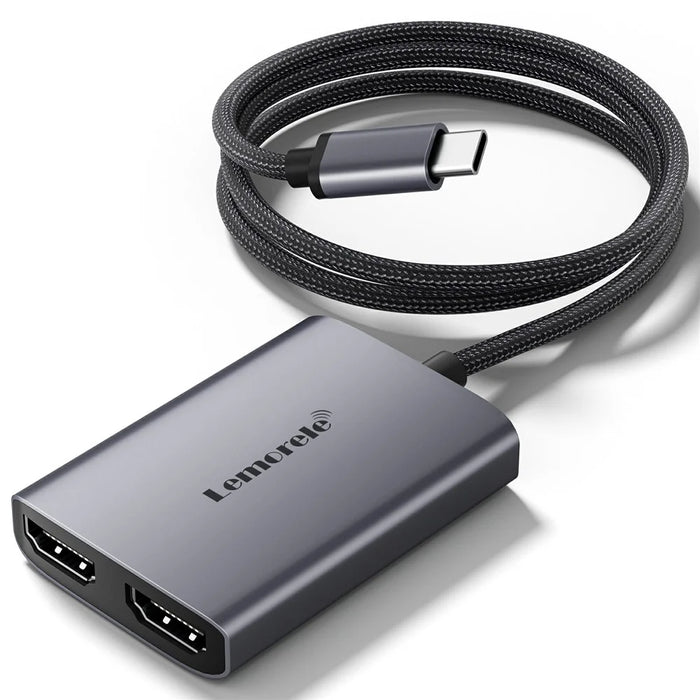 LEMORELE H20 USB-C to Dual HD Hub Adapter 2 in 1 Docking Station Support 4K / 30Hz Display for Windows / MacOS - 1