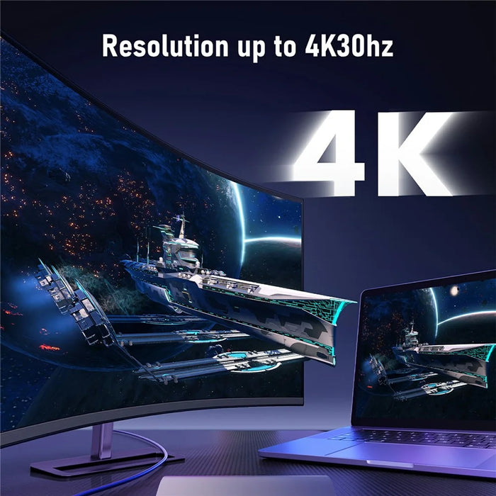 LEMORELE H20 USB-C to Dual HD Hub Adapter 2 in 1 Docking Station Support 4K / 30Hz Display for Windows / MacOS - 2