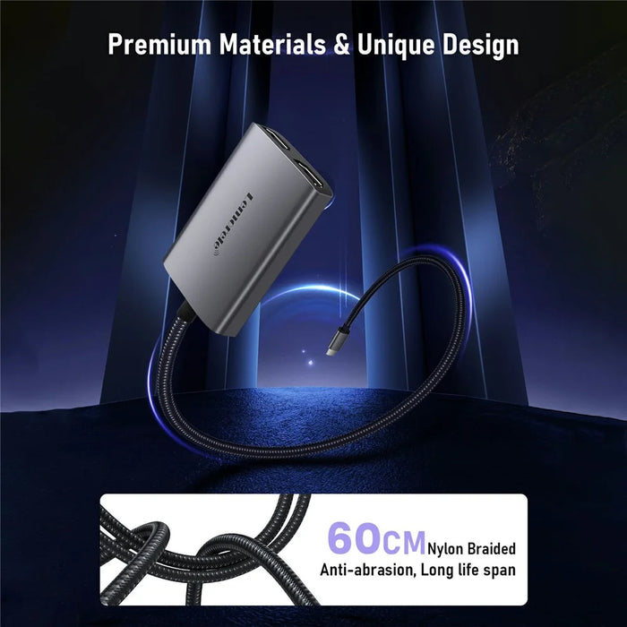 LEMORELE H20 USB-C to Dual HD Hub Adapter 2 in 1 Docking Station Support 4K / 30Hz Display for Windows / MacOS - 5