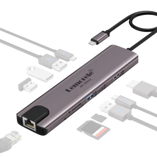 LEMORELE TC46 10 in 1 USB-C Docking Station Type-C Hub Adapter with RJ45 Ethernet / HD / TF Card Ports for Laptops - 1