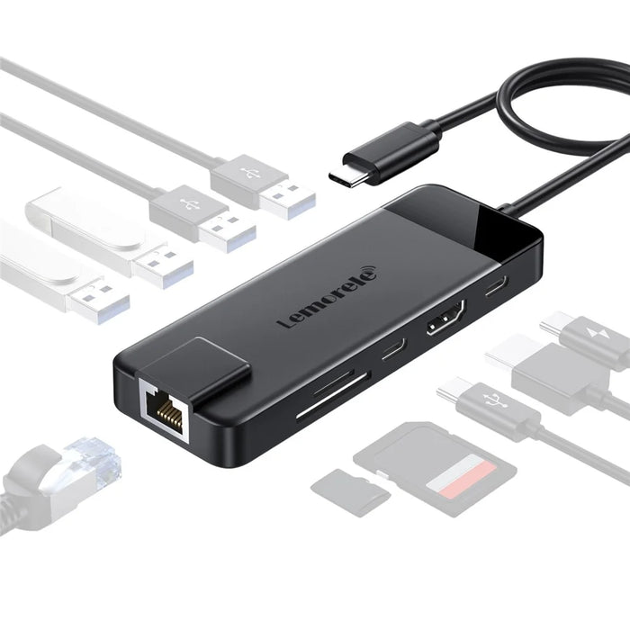 LEMORELE TC93 USB-C Docking Station 10 in 1 Hub Adapter Multiport with HD  /  Ethernet  /  Card Reader  /  PD Charging - 1