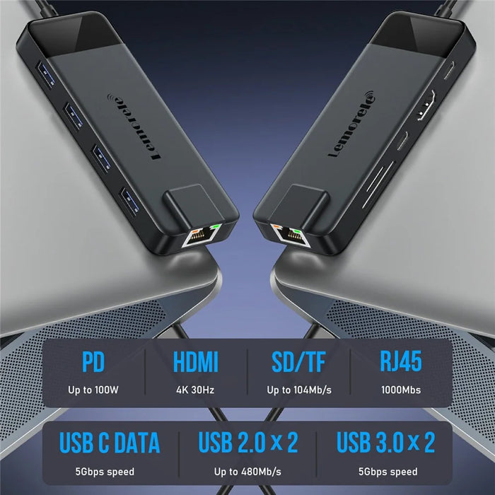 LEMORELE TC93 USB-C Docking Station 10 in 1 Hub Adapter Multiport with HD  /  Ethernet  /  Card Reader  /  PD Charging - 2