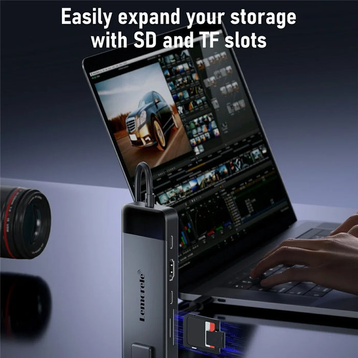 LEMORELE TC93 USB-C Docking Station 10 in 1 Hub Adapter Multiport with HD  /  Ethernet  /  Card Reader  /  PD Charging - 5