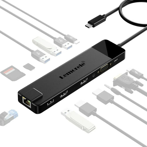 LEMORELE TC100 13 in 1 USB-C Hub Adapter Multi-Port Docking Station with HD / VGA / Ethernet / USB / TF Card Slots for Laptop / PC - 1