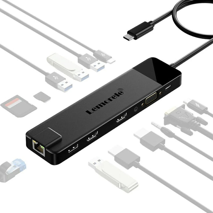 LEMORELE TC100 13 in 1 USB-C Hub Adapter Multi-Port Docking Station with HD / VGA / Ethernet / USB / TF Card Slots for Laptop / PC - 1