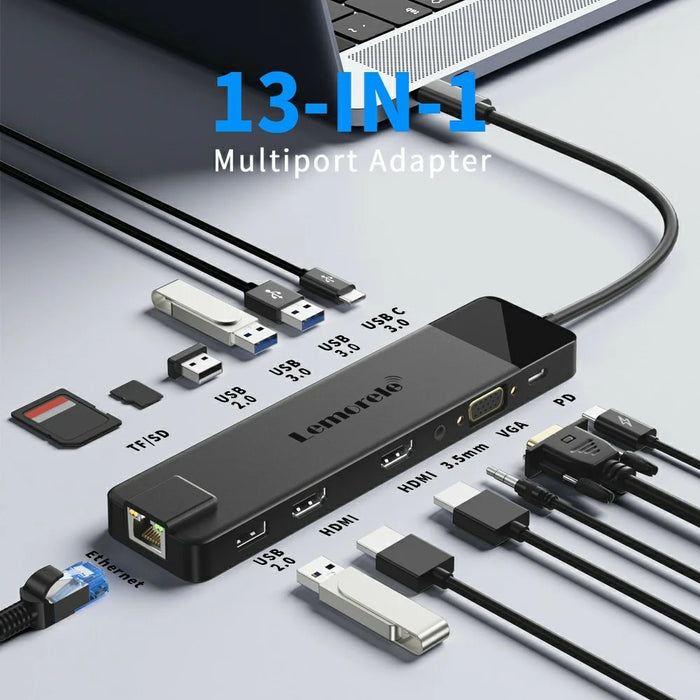 LEMORELE TC100 13 in 1 USB-C Hub Adapter Multi-Port Docking Station with HD / VGA / Ethernet / USB / TF Card Slots for Laptop / PC - 2