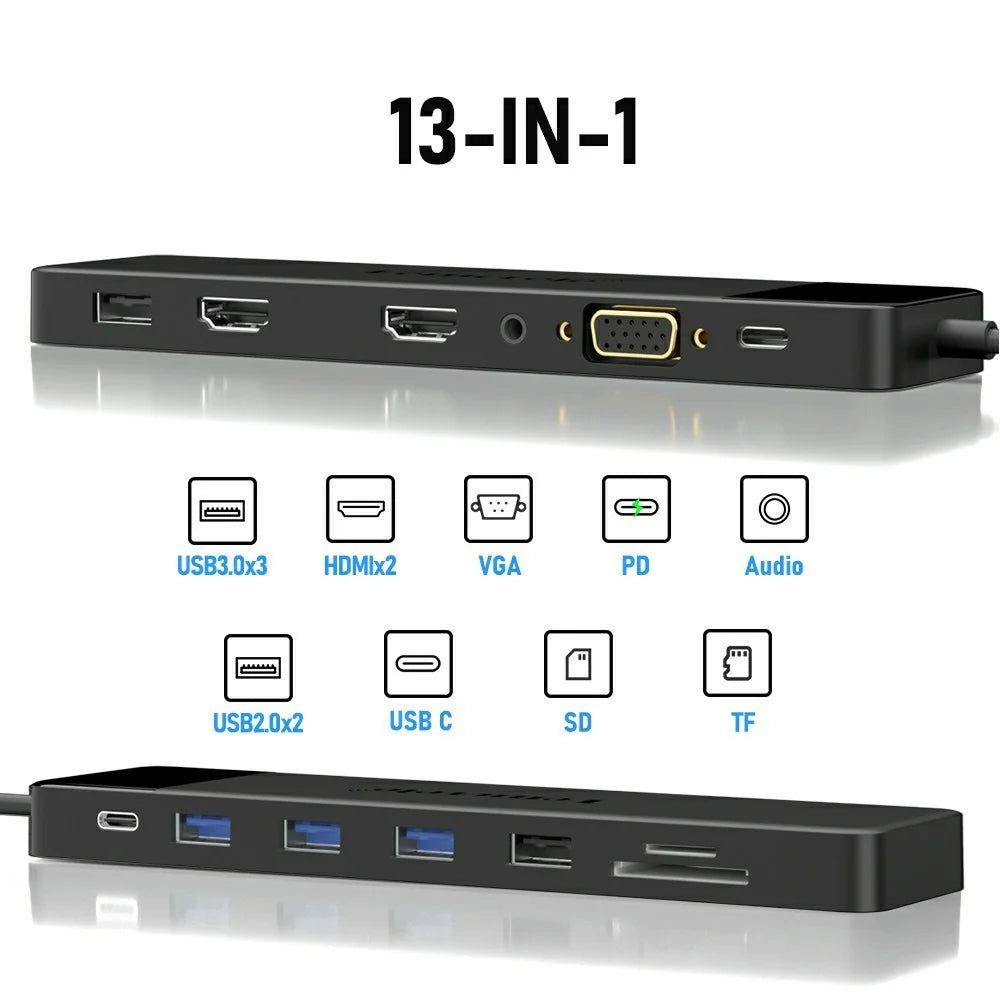 LEMORELE TC200 13 in 1 USB-C Hub Adapter Multi-Functional Docking Station with HD / VGA / USB Ports for Home / Office - 2