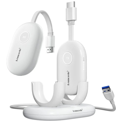LEMORELE G500 1080P 60Hz HDTV Wireless Video Transmitter and Receiver Kit Low Latency HDTV Synchronizer with Charging Station - White - 1