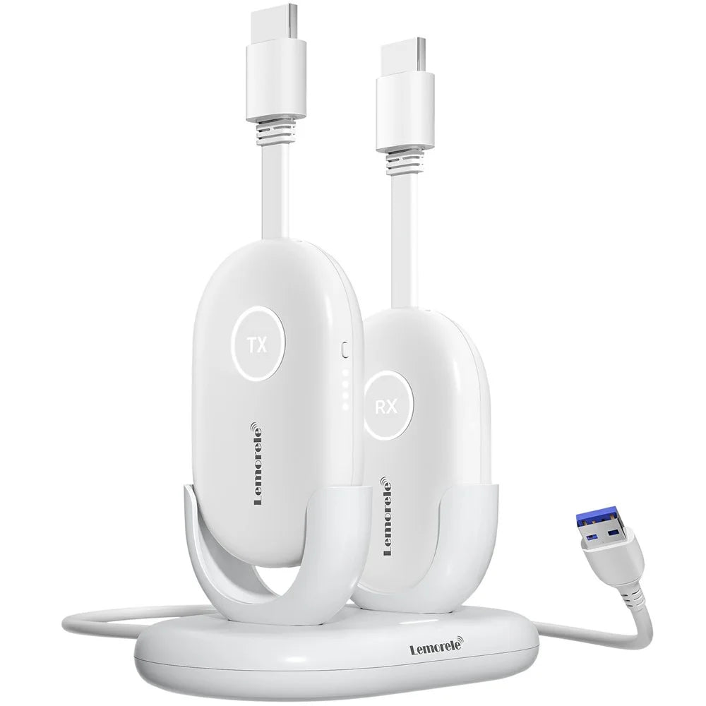 LEMORELE G500 1080P 60Hz HDTV Wireless Video Transmitter and Receiver Kit Low Latency HDTV Synchronizer with Charging Station - White - 2