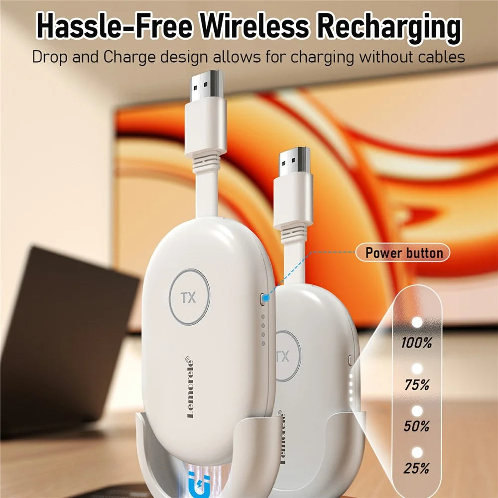 LEMORELE G500 1080P 60Hz HDTV Wireless Video Transmitter and Receiver Kit Low Latency HDTV Synchronizer with Charging Station - White - 7