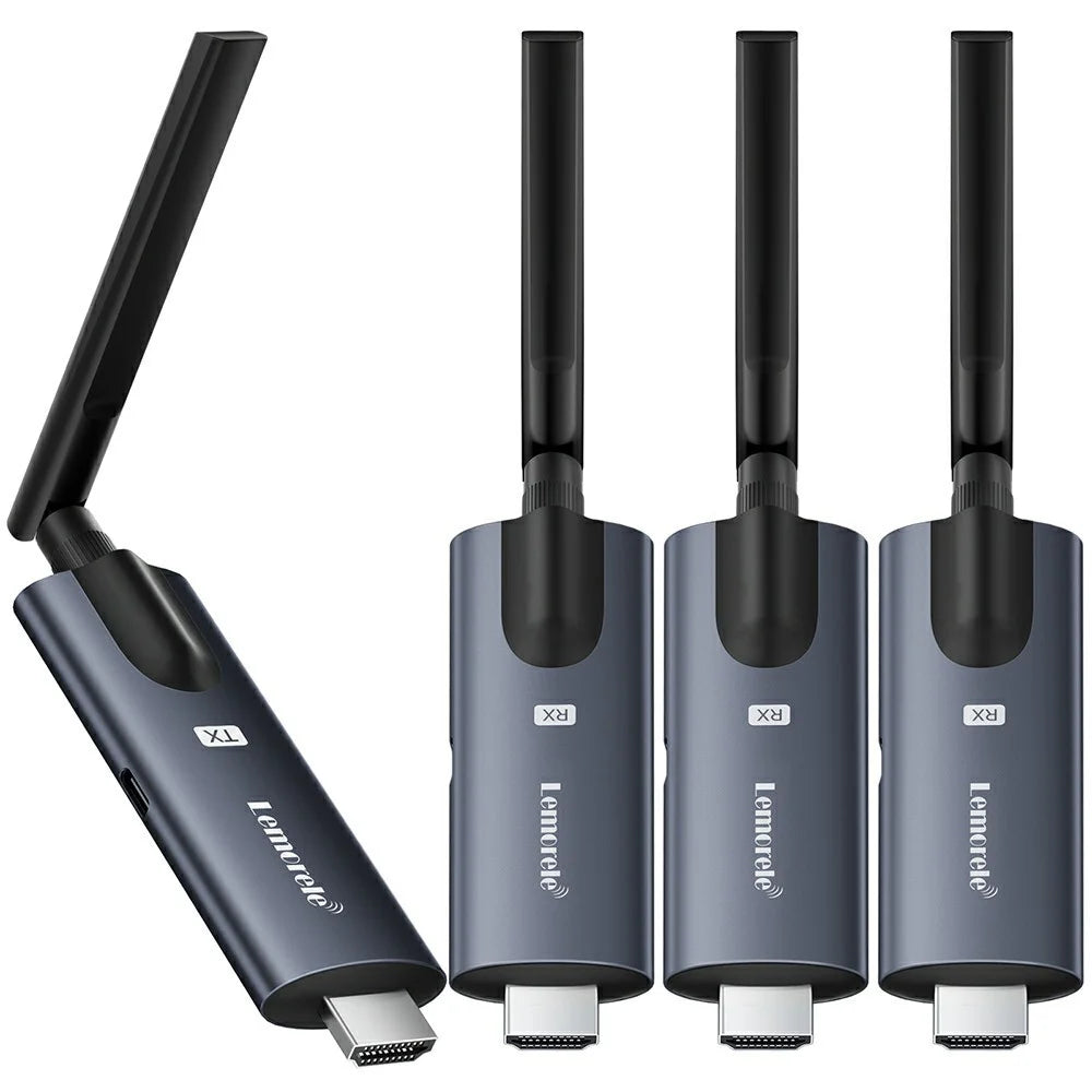 LEMORELE R1030 Wireless HD Adapter Transmitter Receiver Kit, 1TX to 3RX, 1080P HD Wireless Presentation, Screen Sharing for TV, Projector, Conference - Black - 1