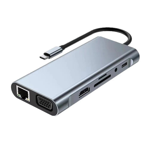 11 in 1 Type-C Docking Station Multi-Port Hub Adapter USB 3.0 with HD / VGA / LAN / Audio / Card Reader / USB Ports for Laptops - Grey - 1