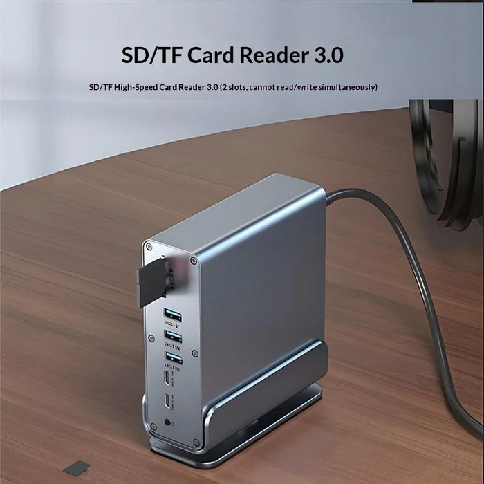 15 in 1 Type-C Docking Station MST Multi-Port Hub Adapter with Stand Dual HD DP USB 3.2 Gigabit Ethernet - Grey - 2