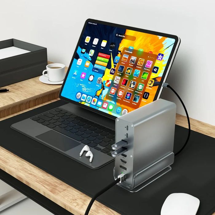 15 in 1 Type-C Docking Station MST Multi-Port Hub Adapter with Stand Dual HD DP USB 3.2 Gigabit Ethernet - Grey - 5