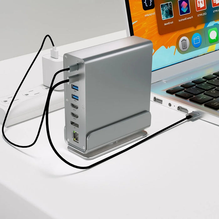 15 in 1 Type-C Docking Station MST Multi-Port Hub Adapter with Stand Dual HD DP USB 3.2 Gigabit Ethernet - Grey - 6
