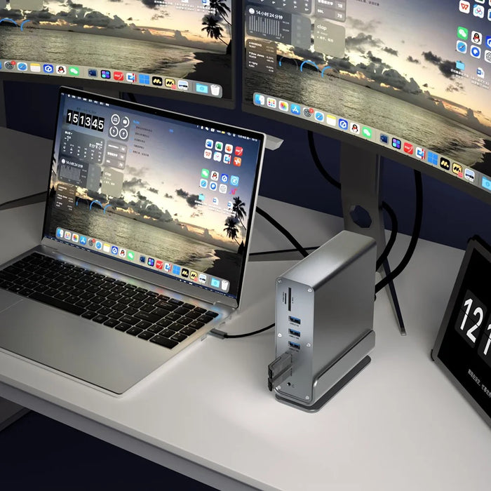 15 in 1 Type-C Docking Station MST Multi-Port Hub Adapter with Stand Dual HD DP USB 3.2 Gigabit Ethernet - Grey - 7