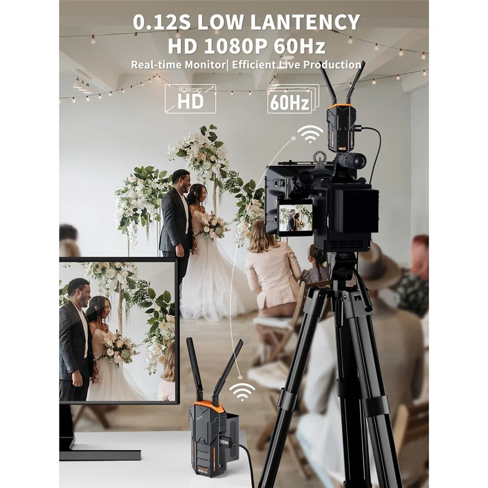 LEMORELE R100 PLUS HDTV Wireless Video Transmitter Receiver Set with 2 Batterys for Photography Videography - Black - 3