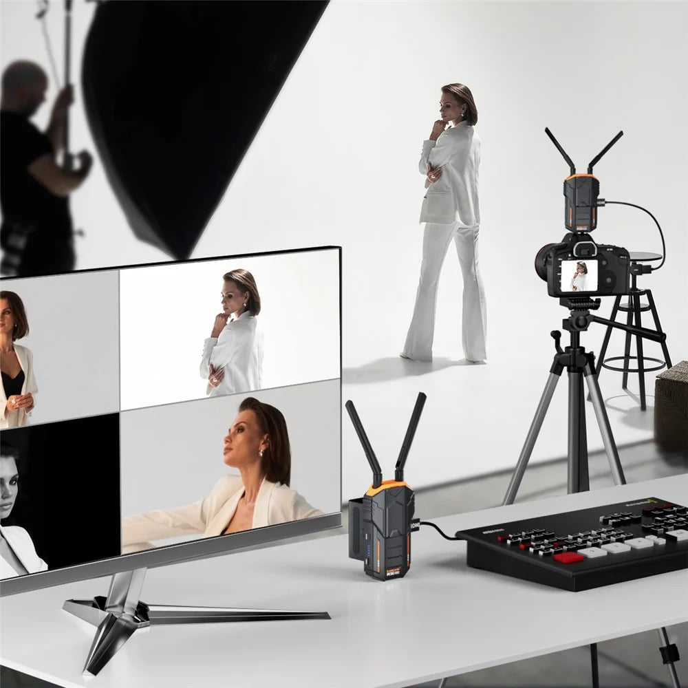 LEMORELE R100 PLUS HDTV Wireless Video Transmitter Receiver Set with 2 Batterys for Photography Videography - Black - 5