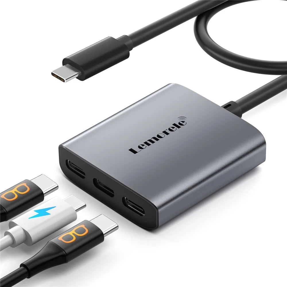 LEMORELE TC520 Type-C Docking Station Dual USB-C Output 4K / 60Hz Video Expansion Hub with 100W PD Charging Port - 1