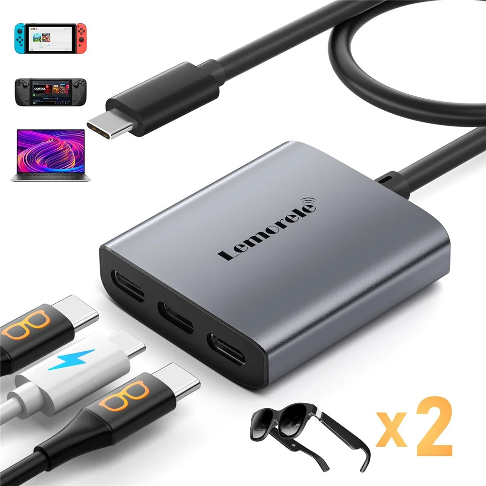 LEMORELE TC520 Type-C Docking Station Dual USB-C Output 4K / 60Hz Video Expansion Hub with 100W PD Charging Port - 2