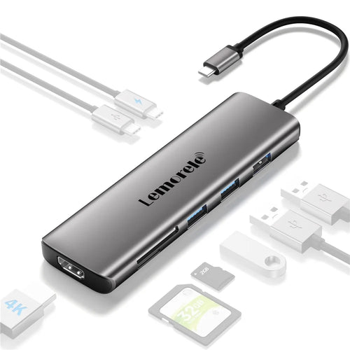 LEMORELE TC38 USB C Hub 8 in 1 Docking Station with 3x USB 3.0 / 4K HD / PD 100W / SD TF Card Reader - 1