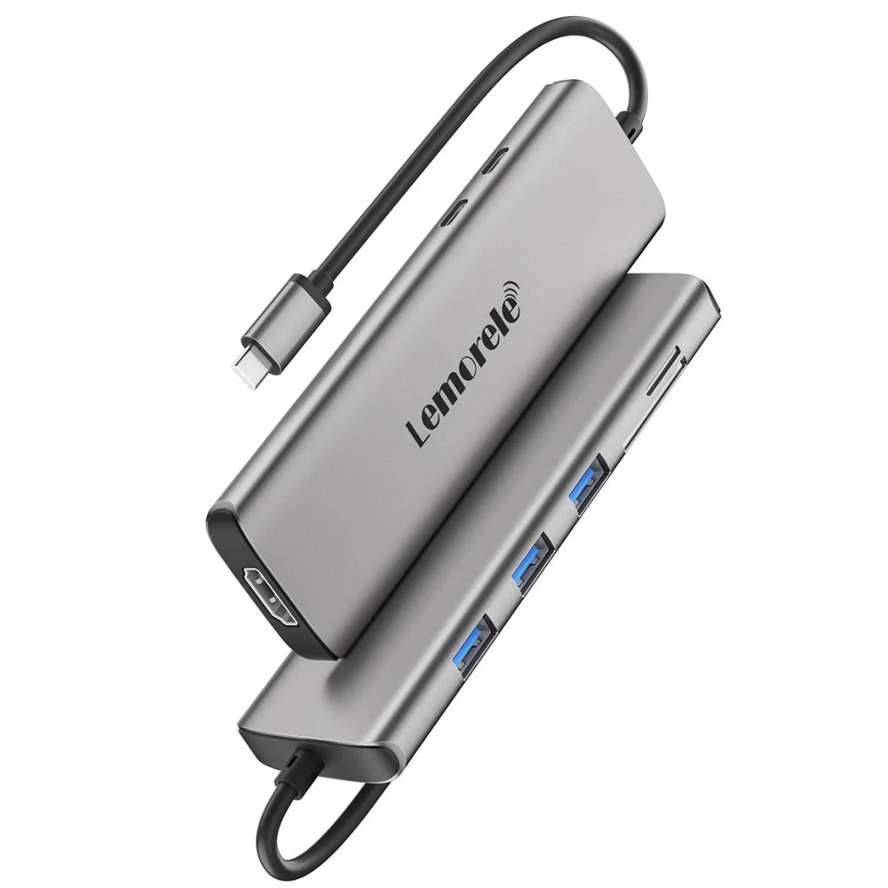 LEMORELE TC38 USB C Hub 8 in 1 Docking Station with 3x USB 3.0 / 4K HD / PD 100W / SD TF Card Reader - 3