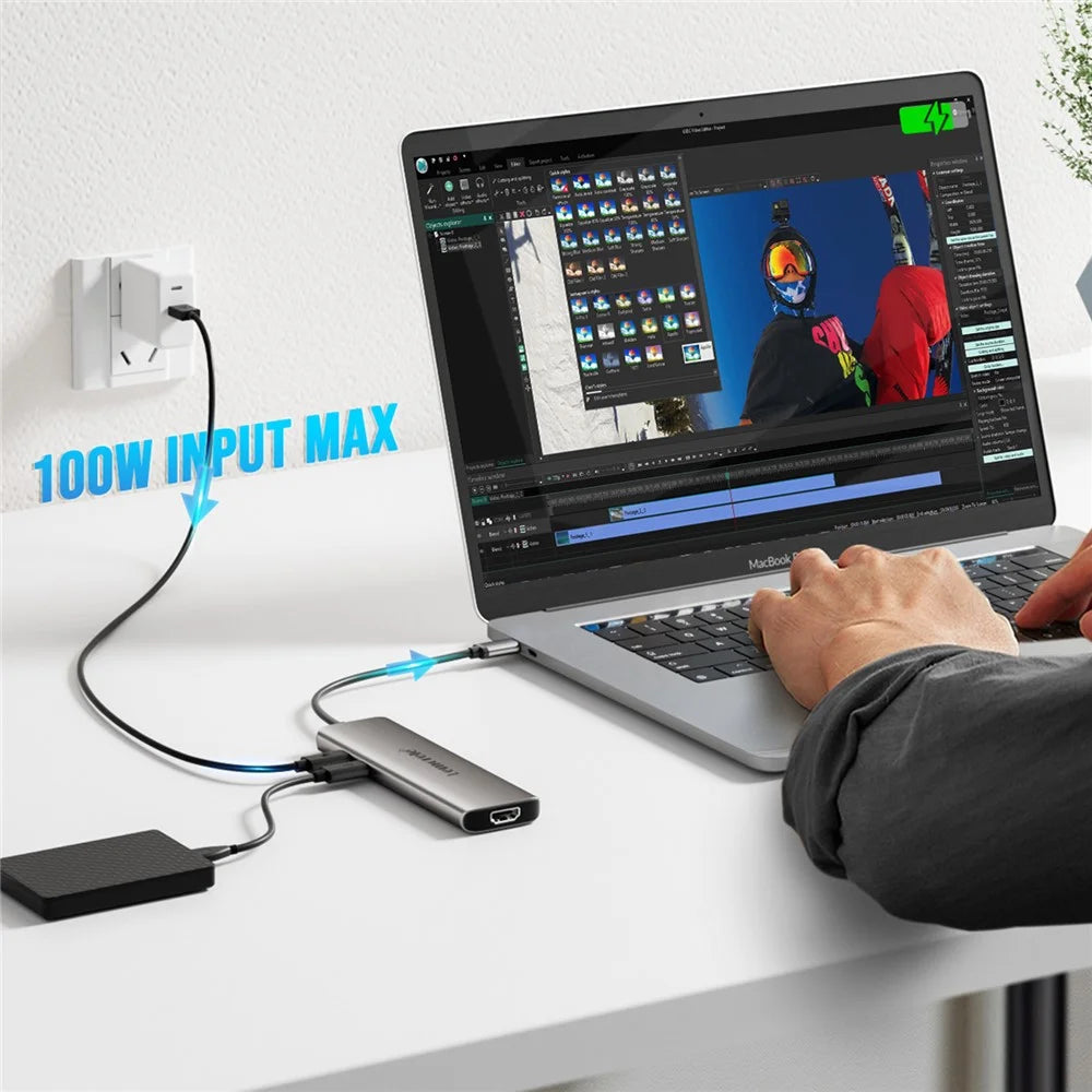 LEMORELE TC38 USB C Hub 8 in 1 Docking Station with 3x USB 3.0 / 4K HD / PD 100W / SD TF Card Reader - 5