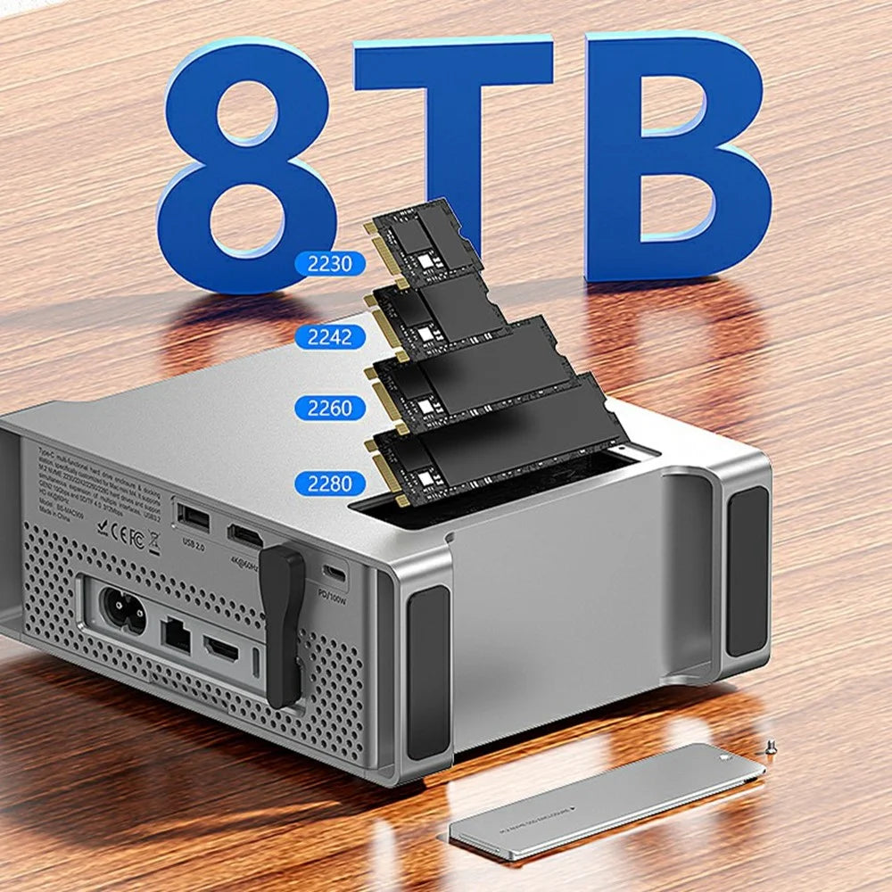 BLUEENDLESS MAC909 9 in 1 Type-C Hub, 4K 60Hz HD USB TF SD Card PD 100W SSD Enclosure Docking Station - Silver Grey - 3