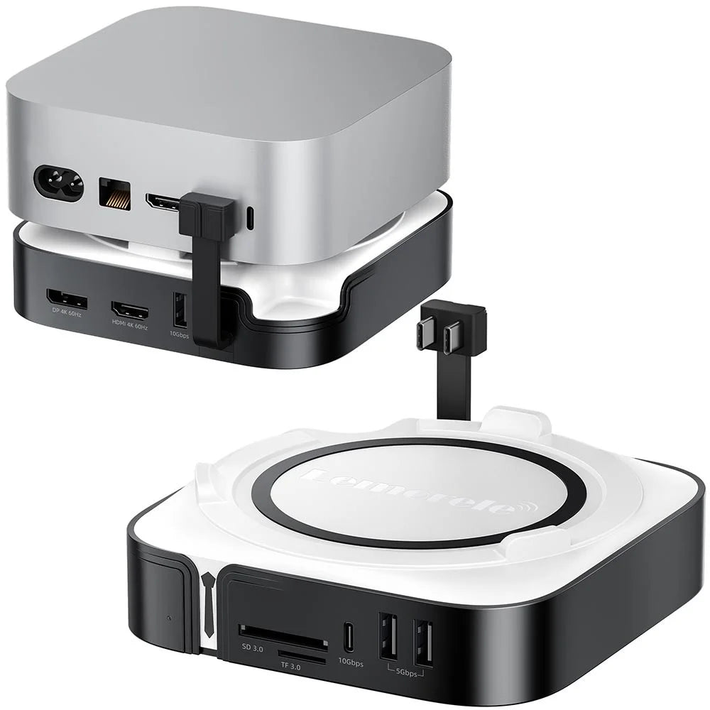 LEMORELE TC800 9-in-1 USB-C Hub for Mac Mini M4  /  M4 Pro USB TF SD Card 10Gbps M.2 NVMe SSD Slot Dual 4K 60Hz Expansion Dock - Black - 1