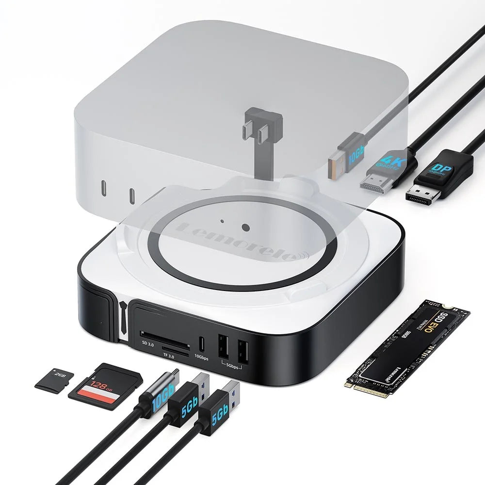 LEMORELE TC800 9-in-1 USB-C Hub for Mac Mini M4  /  M4 Pro USB TF SD Card 10Gbps M.2 NVMe SSD Slot Dual 4K 60Hz Expansion Dock - Black - 2