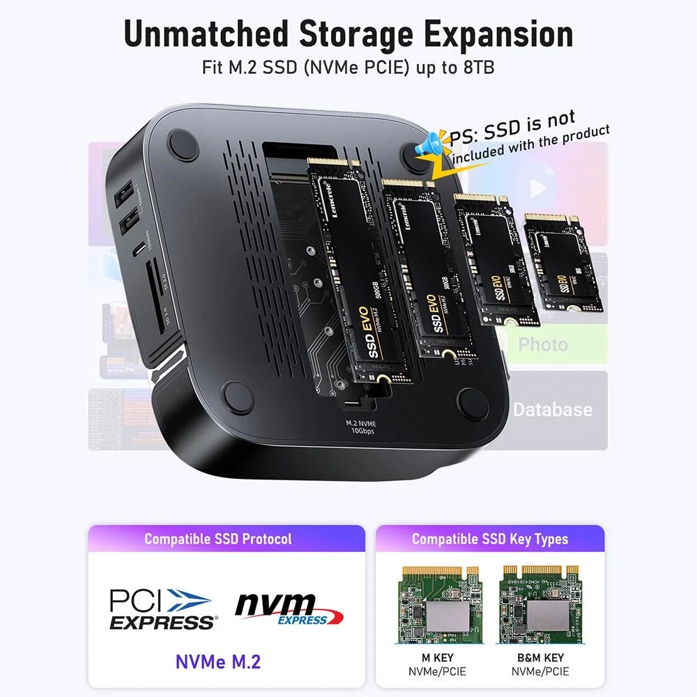 LEMORELE TC800 9-in-1 USB-C Hub for Mac Mini M4  /  M4 Pro USB TF SD Card 10Gbps M.2 NVMe SSD Slot Dual 4K 60Hz Expansion Dock - Black - 3