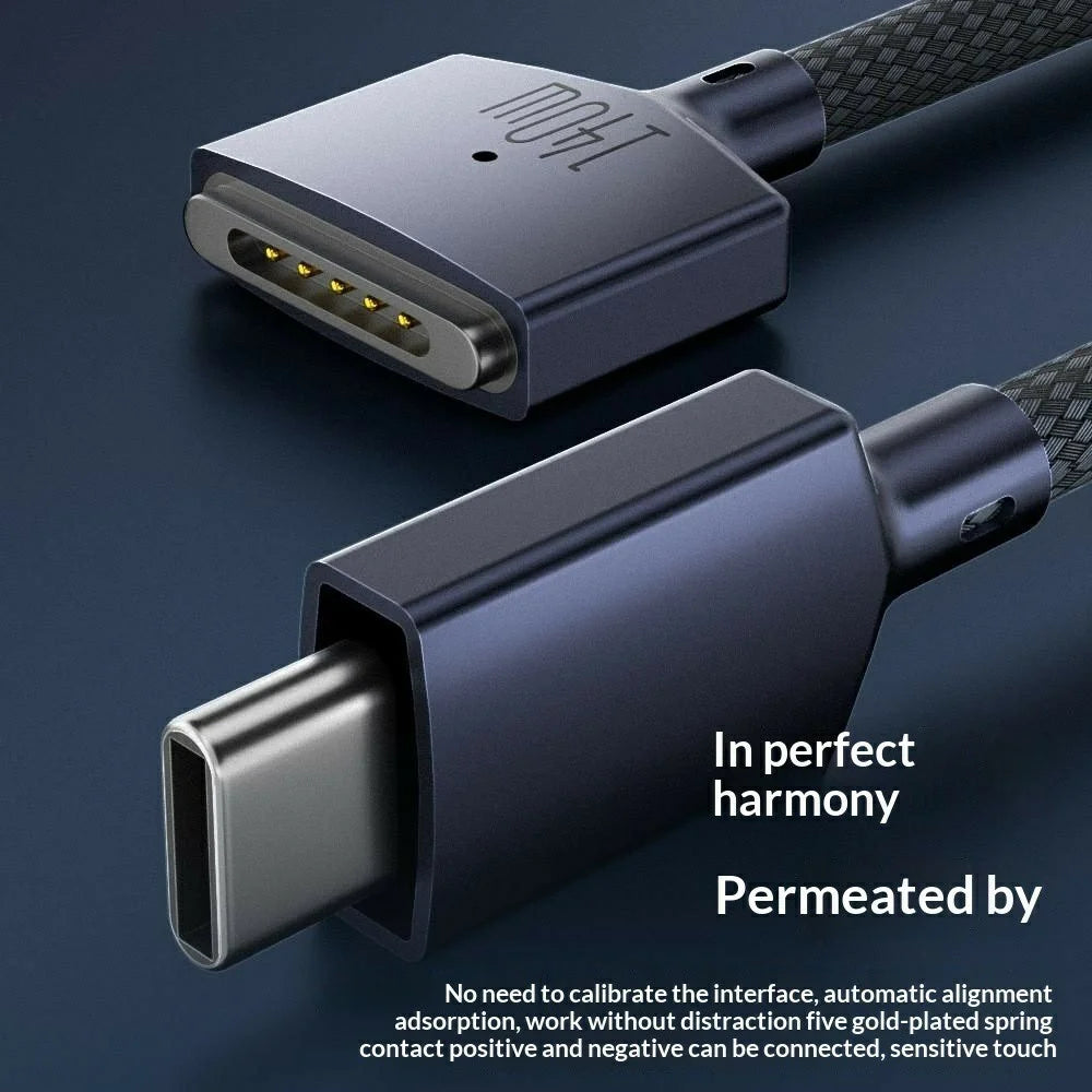 D039 2m USB-C to Compatible with MagSafe 3 Nylon Braided 140W PD Fast Charging Cable for MacBook Pro 16 Inch - Midnight Blue - 3