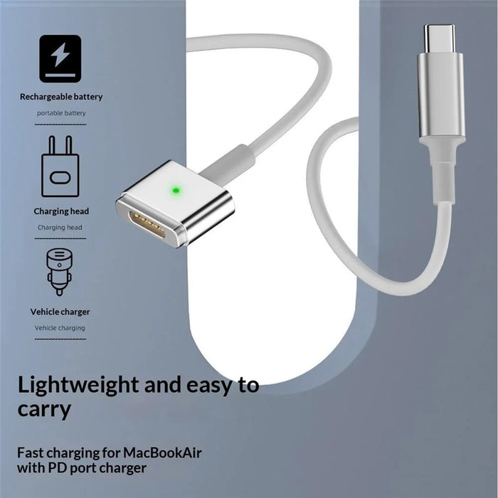 D036 1.8m USB-C Male to Compatible with MagSafe 2 Charging Cable 100W PD Fast Charging Cord for MacBook Air  /  Pro 2012-2016 - White  /  Silver - 3
