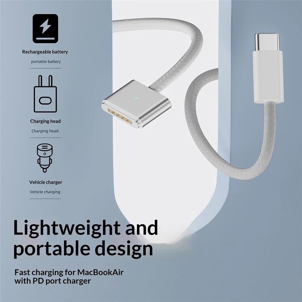D038 2m USB-C to Compatible with MagSafe 3 Charging Cable 140W PD Fast Charging Cord for MacBook Pro 14  /  16 Inch  /  Air M2  /  M3 - Silver - 3