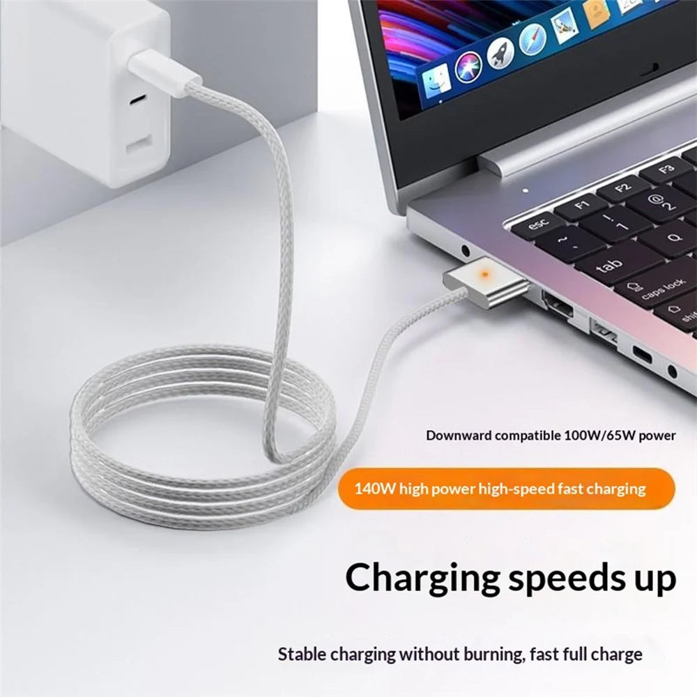 D038 2m USB-C to Compatible with MagSafe 3 Charging Cable 140W PD Fast Charging Cord for MacBook Pro 14  /  16 Inch  /  Air M2  /  M3 - Silver - 4