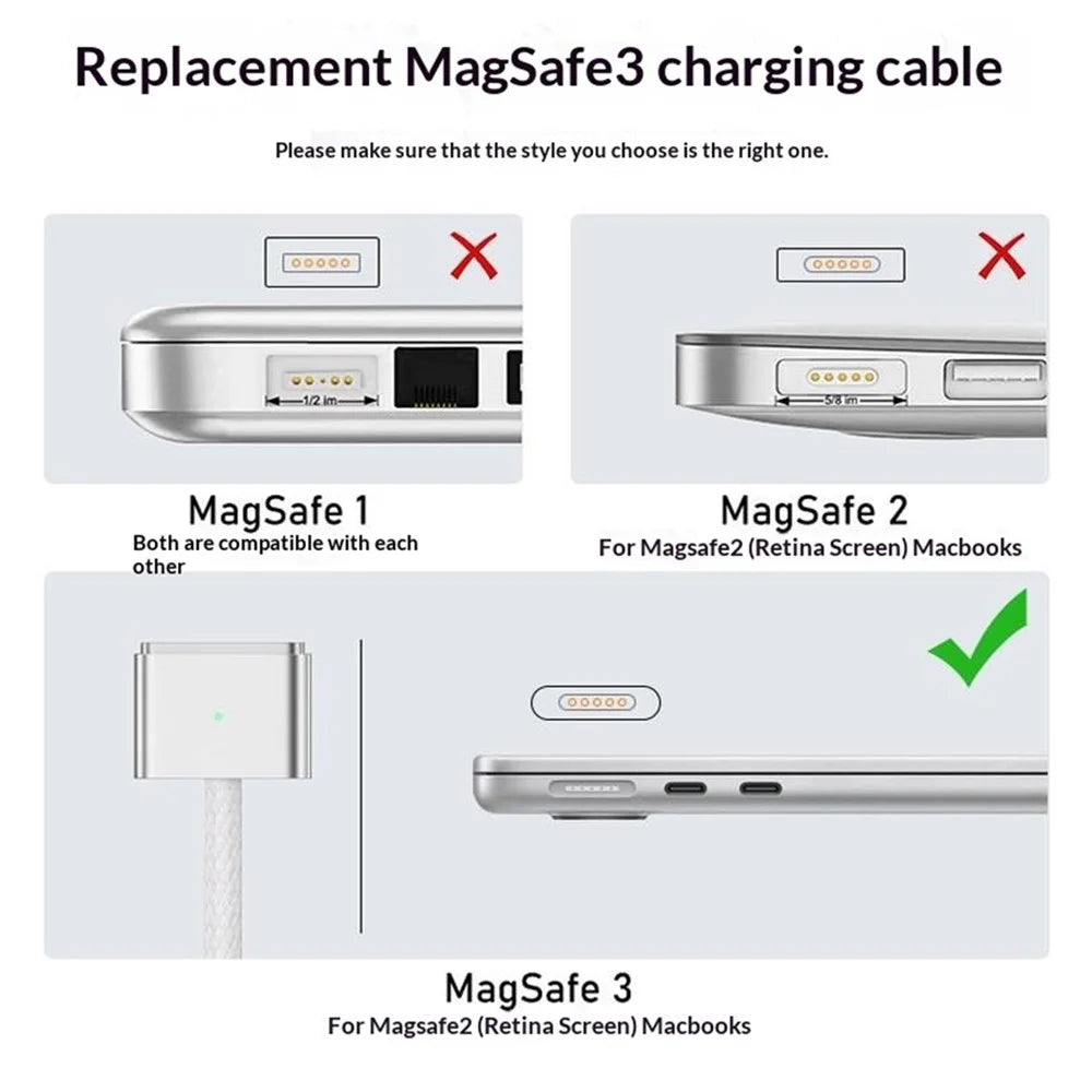 D038 2m USB-C to Compatible with MagSafe 3 Charging Cable 140W PD Fast Charging Cord for MacBook Pro 14  /  16 Inch  /  Air M2  /  M3 - Silver - 5