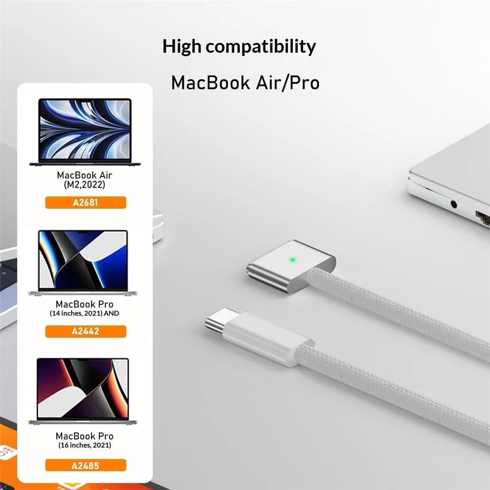 D038 2m USB-C to Compatible with MagSafe 3 Charging Cable 140W PD Fast Charging Cord for MacBook Pro 14  /  16 Inch  /  Air M2  /  M3 - Silver - 6